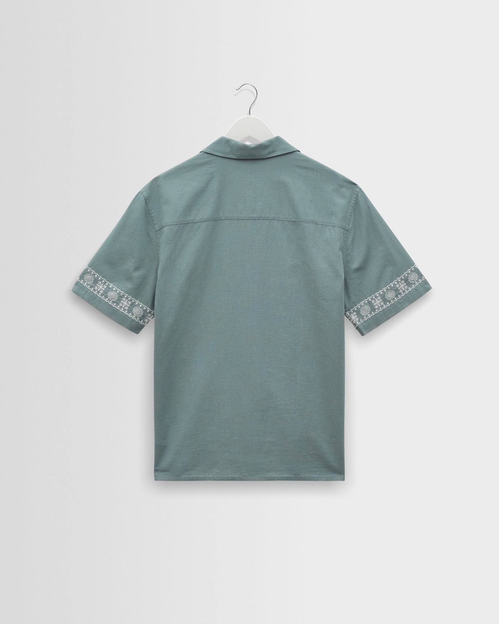 Men's Green And Ecru Embroidered Short-Sleeve Shirt | Wax London