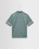 wax london men's Didcot - Sea Green And Ecru Embroidered Short-Sleeve Shirt