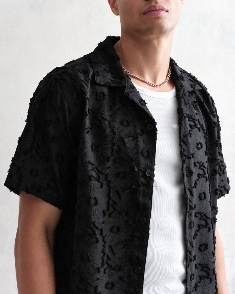 wax london Didcot Shirt Black Floral Sheer