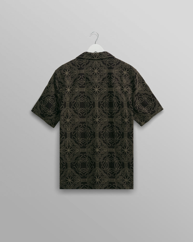 wax london Didcot Shirt Black/Green Tile Stitch