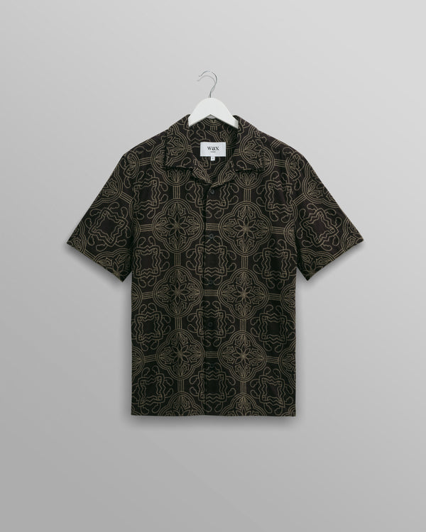 wax london Didcot Shirt Black/Green Tile Stitch