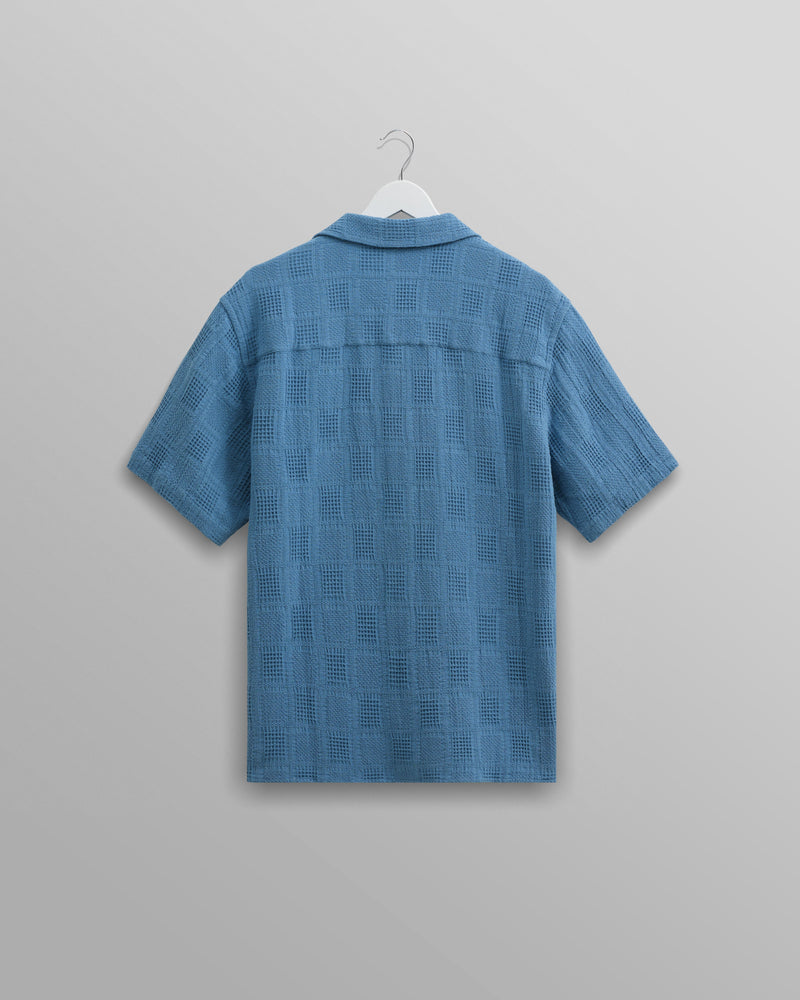 wax london Didcot Shirt Blue Patchwork Waffle