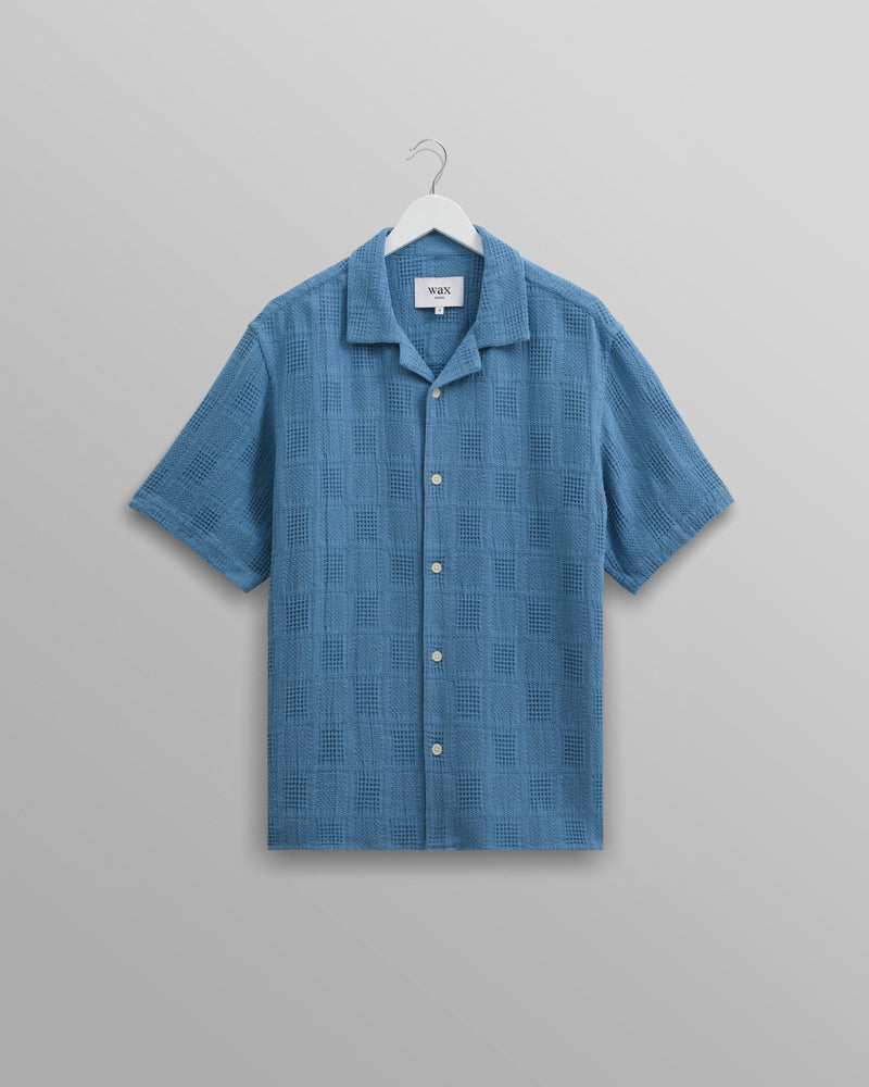 wax london Didcot Shirt Blue Patchwork Waffle