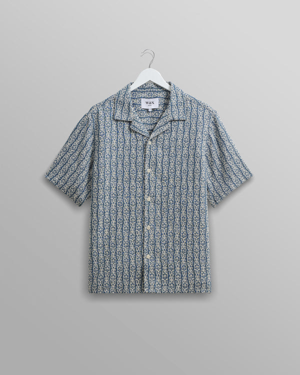 wax london Didcot Shirt Blue/Ecru Floral Stripe