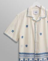 wax london Didcot Shirt Ecru/Blue Daisy Embroidery