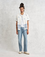 wax london Didcot Shirt Ecru/Blue Daisy Embroidery