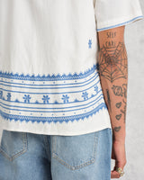 wax london Didcot Shirt Ecru/Blue Daisy Embroidery