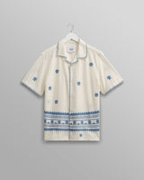 wax london Didcot Shirt Ecru/Blue Daisy Embroidery