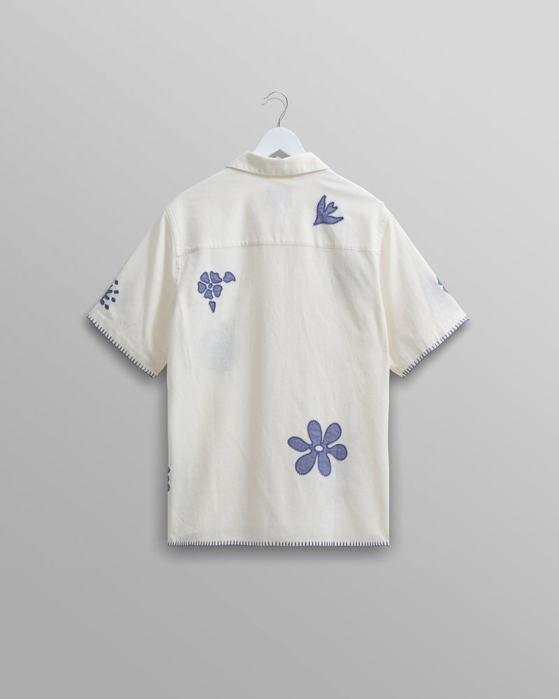 wax london Didcot Shirt Ecru/Blue Doodle Applique