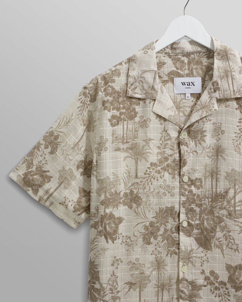 wax london Didcot Shirt Khaki Palm Floral