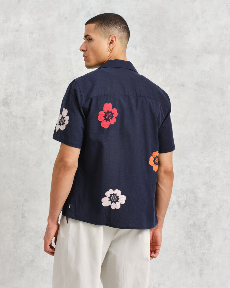 wax london Didcot Shirt Navy Applique Floral