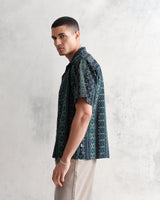 wax london Didcot Shirt Navy/Lime Green Aztec