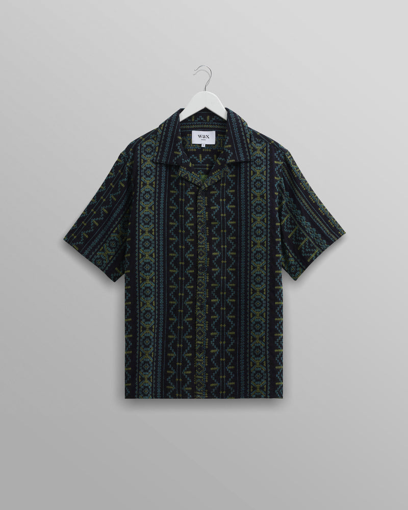 wax london Didcot Shirt Navy/Lime Green Aztec