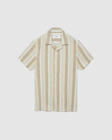 wax london Didcot Shirt Navy/Mustard Crinkle Stripe