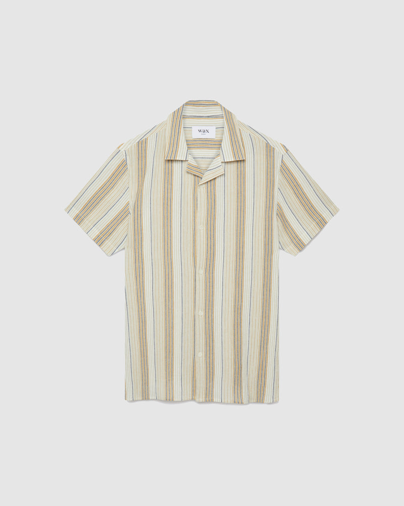 wax london Didcot Shirt Navy/Mustard Crinkle Stripe