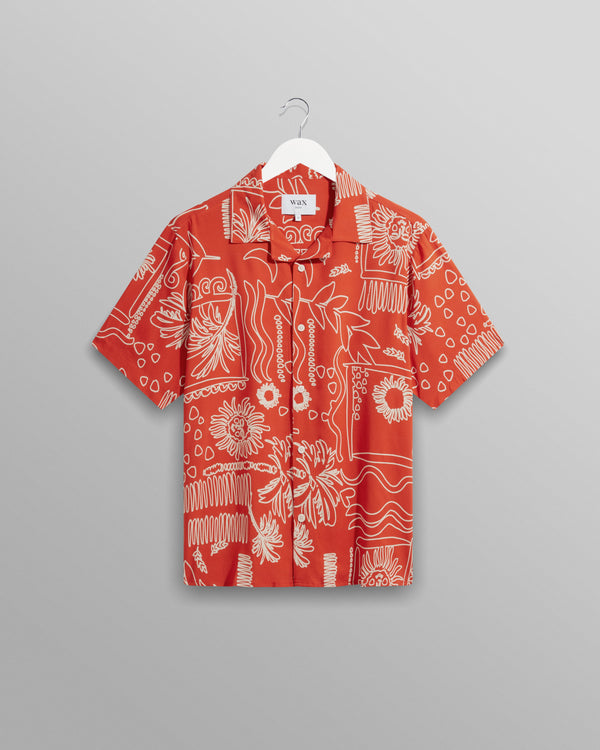 wax london Didcot Shirt Red/Beige Leaf