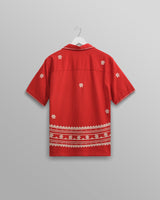 wax london Didcot Shirt Red/Ecru Daisy Embroidery