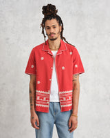 wax london Didcot Shirt Red/Ecru Daisy Embroidery