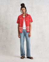 wax london Didcot Shirt Red/Ecru Daisy Embroidery