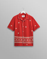 wax london Didcot Shirt Red/Ecru Daisy Embroidery