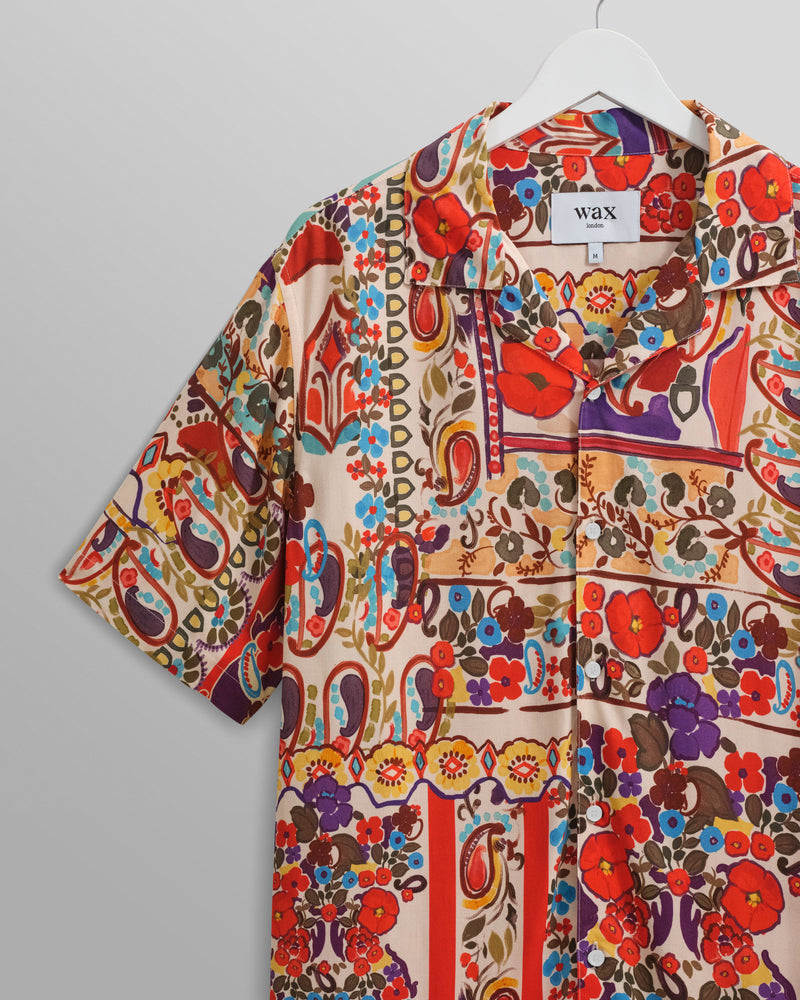 wax london Didcot Shirt Red/Multi Abstract Tile