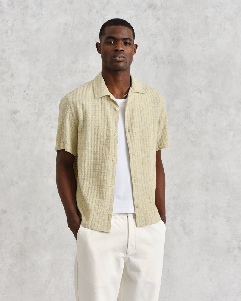 wax london Didcot Shirt Sage Wave Textured Stripe