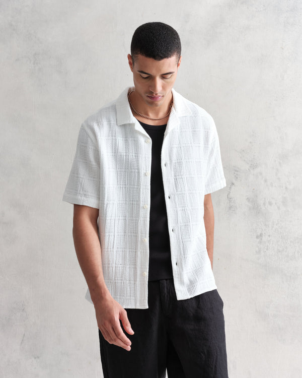 wax london Didcot Shirt White Patchwork Waffle