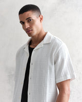 wax london Didcot Shirt White Patchwork Waffle