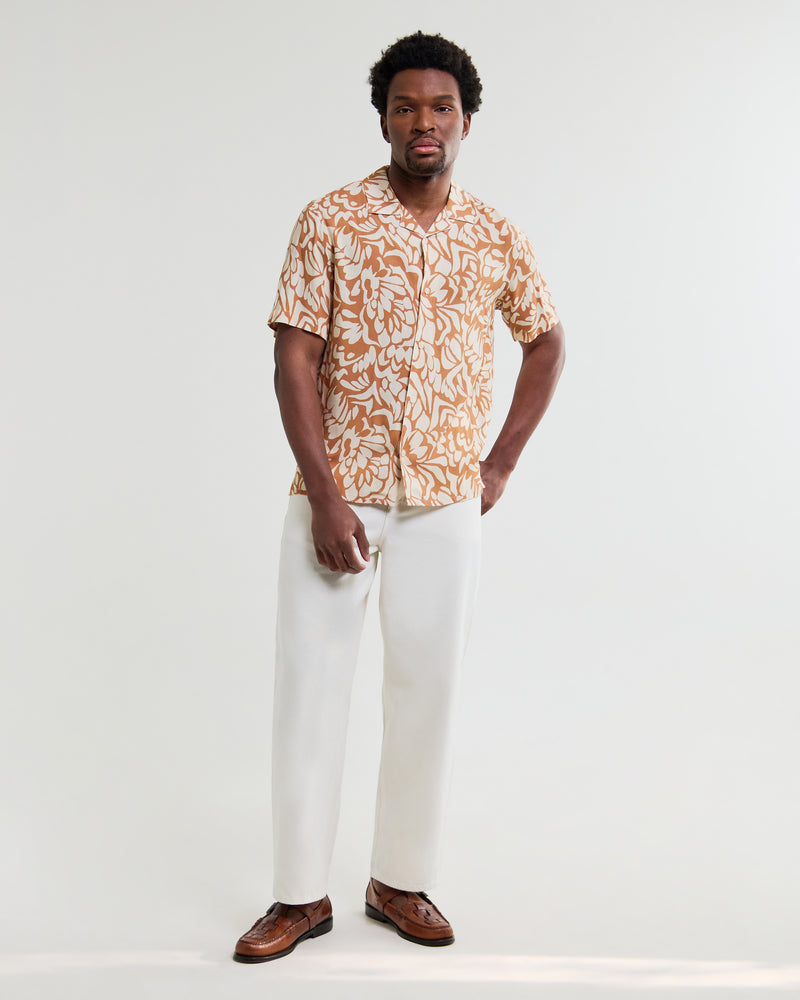 Men's Tan And Beige Viscose Short-Sleeve Shirt | Wax London