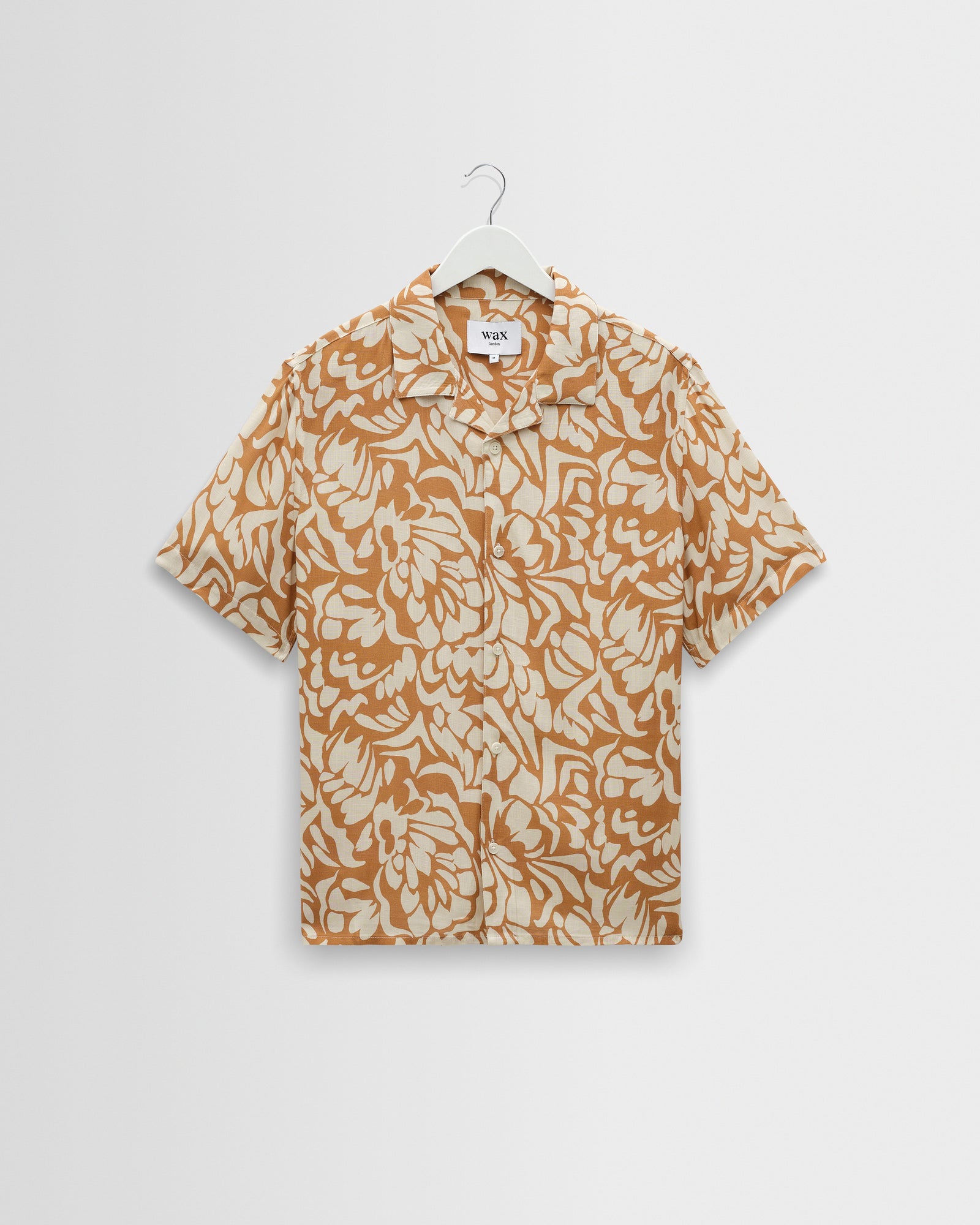 Men's Tan And Beige Viscose Short-Sleeve Shirt | Wax London