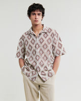 wax london men's Didcot - Taupe And Ecru Diamond Lace Short-Sleeve Shirt