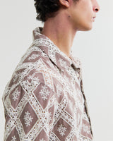 wax london men's Didcot - Taupe And Ecru Diamond Lace Short-Sleeve Shirt