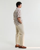 wax london men's Didcot - Taupe And Ecru Diamond Lace Short-Sleeve Shirt