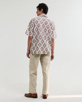 wax london men's Didcot - Taupe And Ecru Diamond Lace Short-Sleeve Shirt
