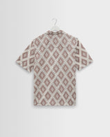 wax london men's Didcot - Taupe And Ecru Diamond Lace Short-Sleeve Shirt
