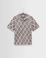wax london men's Didcot - Taupe And Ecru Diamond Lace Short-Sleeve Shirt