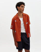 Didcot - Terracotta And Ecru Scribble Applique Short-Sleeve Shirt