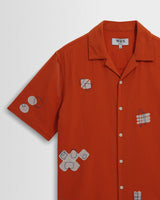 Didcot - Terracotta And Ecru Scribble Applique Short-Sleeve Shirt