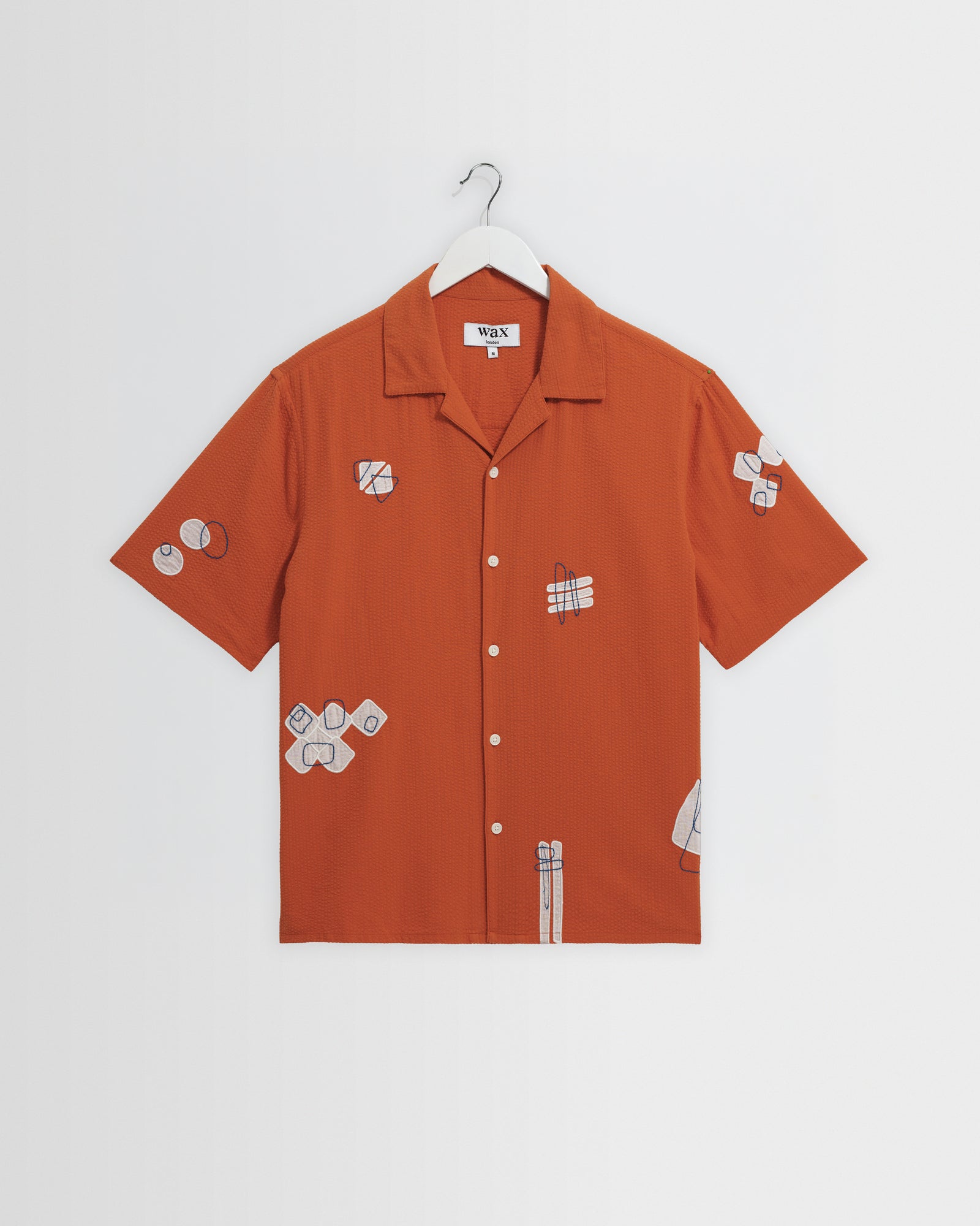 Men's Terracotta And Ecru Applique Short-Sleeve Shirt | Wax London