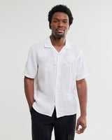 wax london men's Didcot - White Flower Embroidered Short-Sleeve Shirt