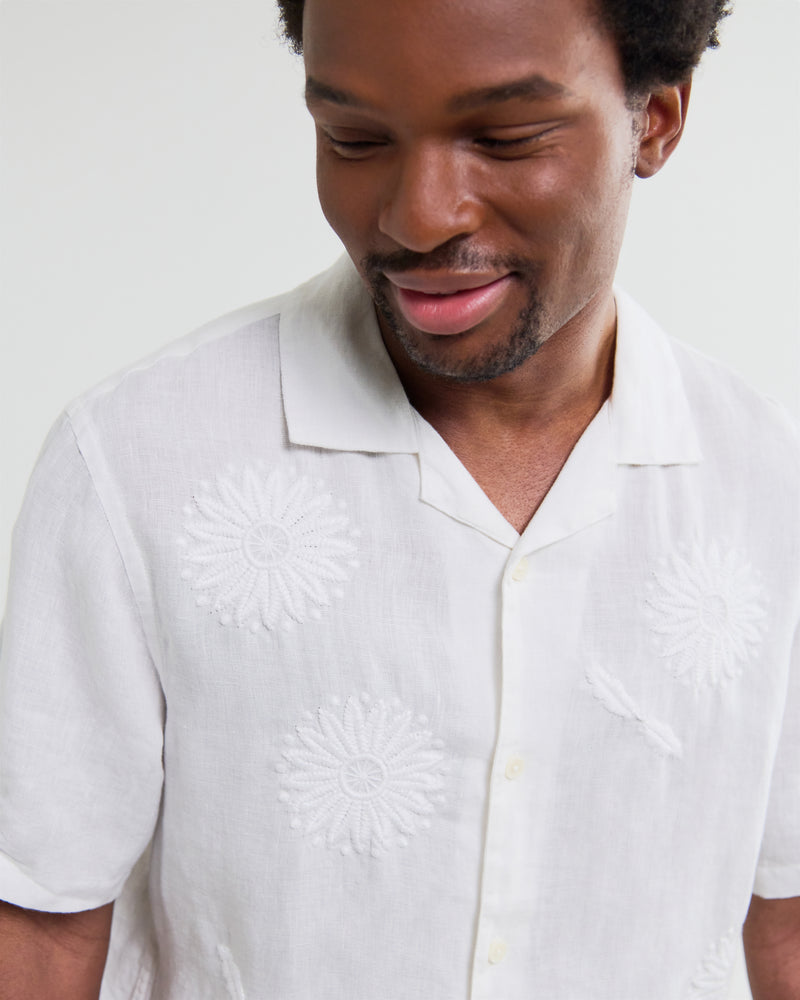 Men's White Embroidered Short-Sleeve Shirt | Wax London