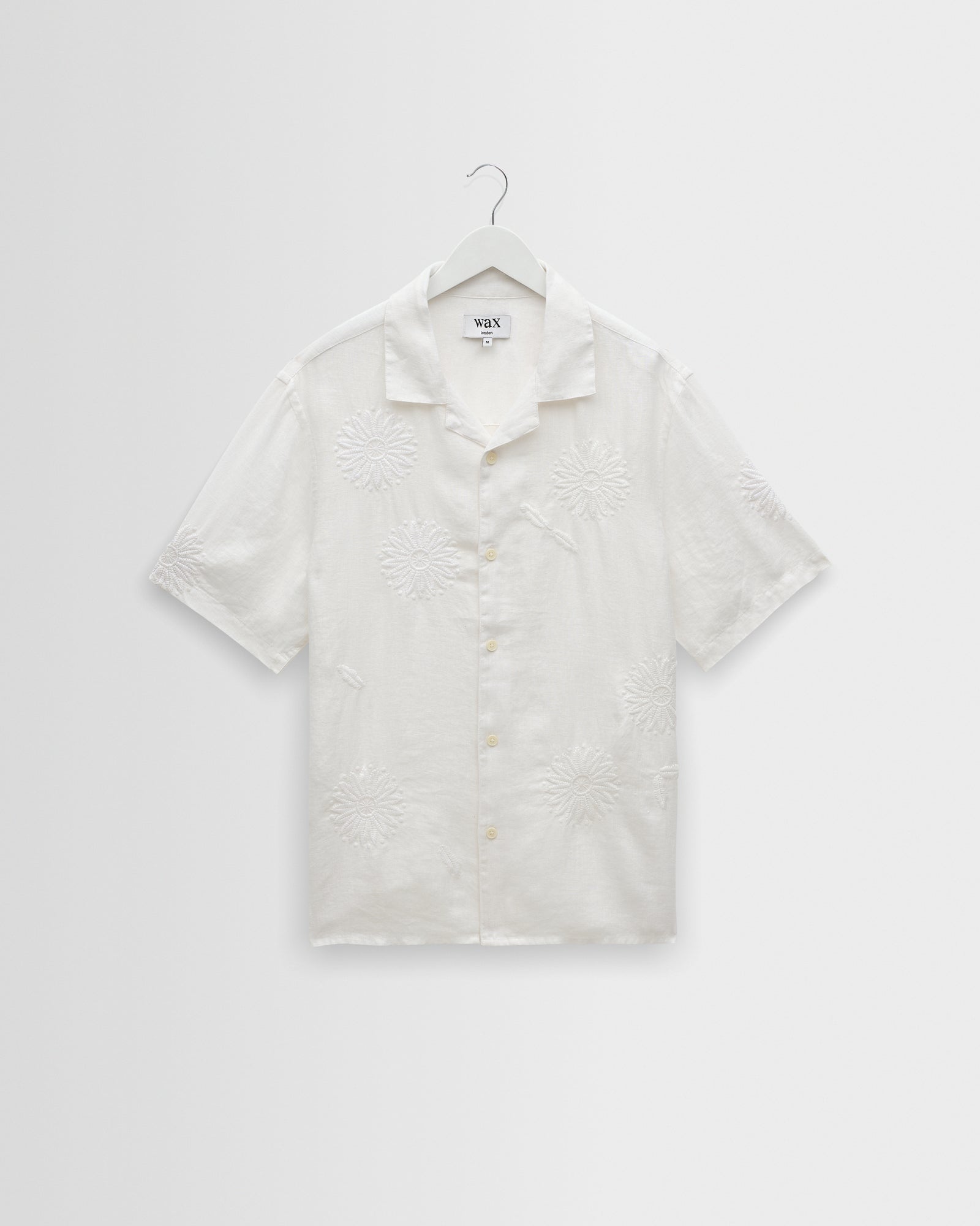 Men's White Embroidered Short-Sleeve Shirt | Wax London