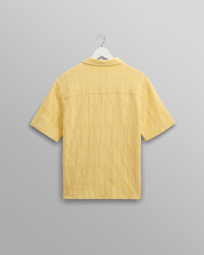 wax london Didcot - Yellow Waffle Seersucker Cotton Short-Sleeve Shirt