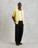 wax london Didcot - Yellow Waffle Seersucker Cotton Short-Sleeve Shirt