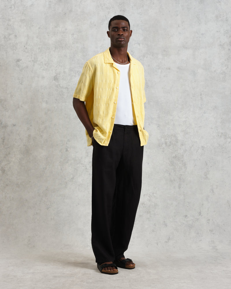 wax london Didcot - Yellow Waffle Seersucker Cotton Short-Sleeve Shirt