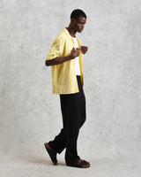 wax london Didcot - Yellow Waffle Seersucker Cotton Short-Sleeve Shirt