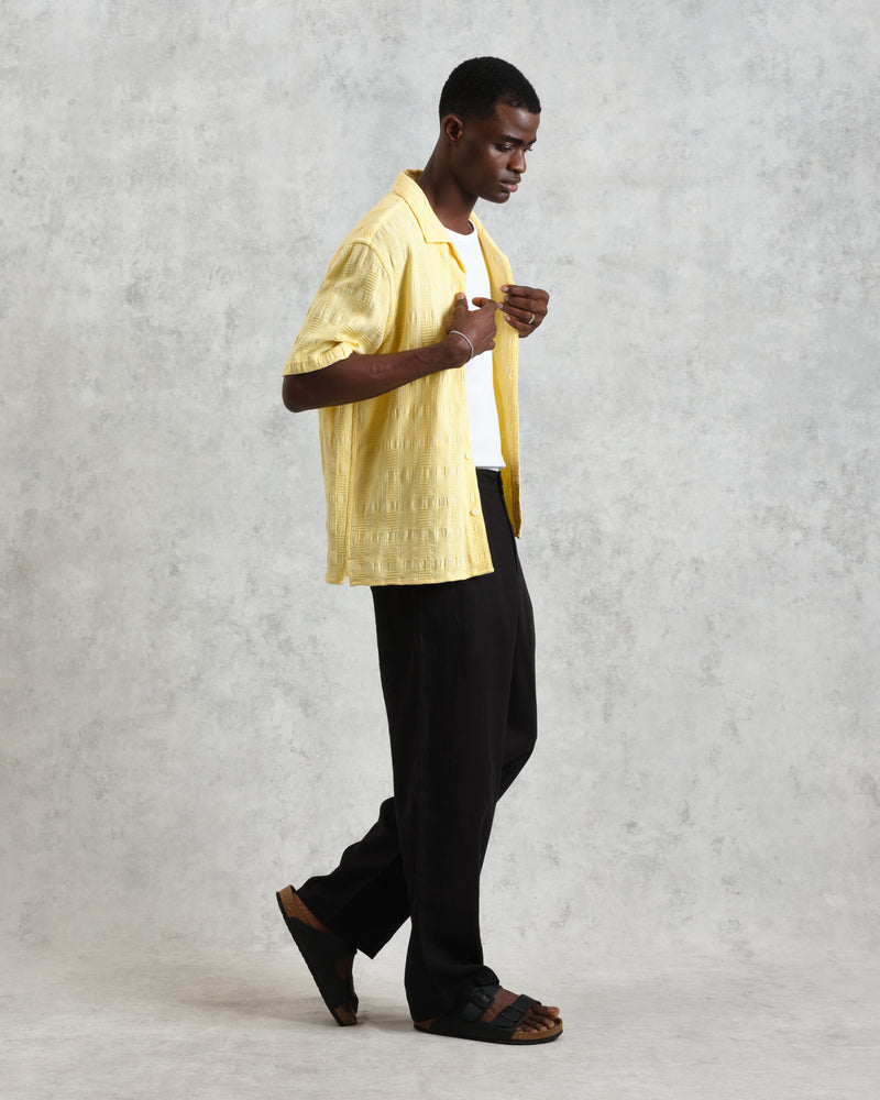 wax london Didcot - Yellow Waffle Seersucker Cotton Short-Sleeve Shirt