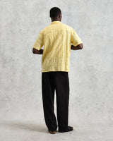 wax london Didcot - Yellow Waffle Seersucker Cotton Short-Sleeve Shirt