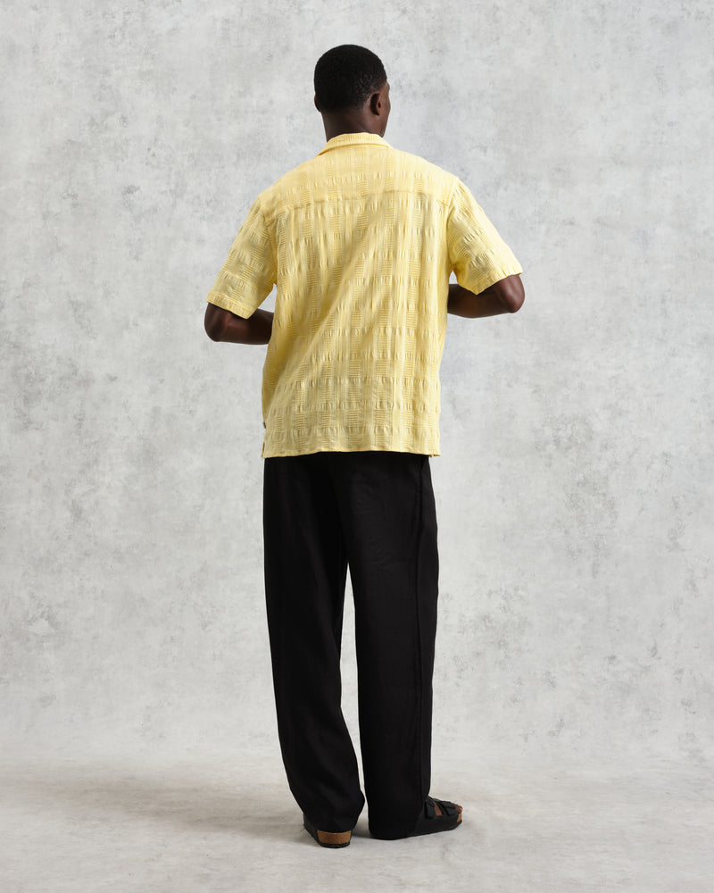 wax london Didcot - Yellow Waffle Seersucker Cotton Short-Sleeve Shirt