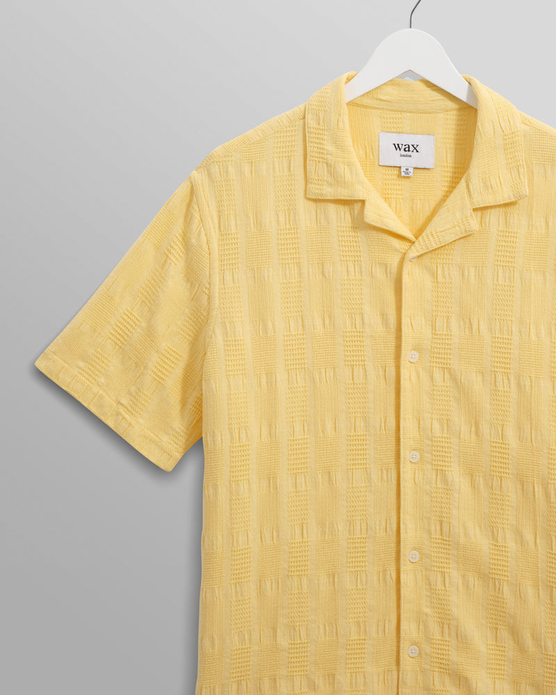 wax london Didcot - Yellow Waffle Seersucker Cotton Short-Sleeve Shirt
